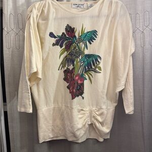 Bonnie Boerer & Company Vintage Cream Top with Tropical Floral Design